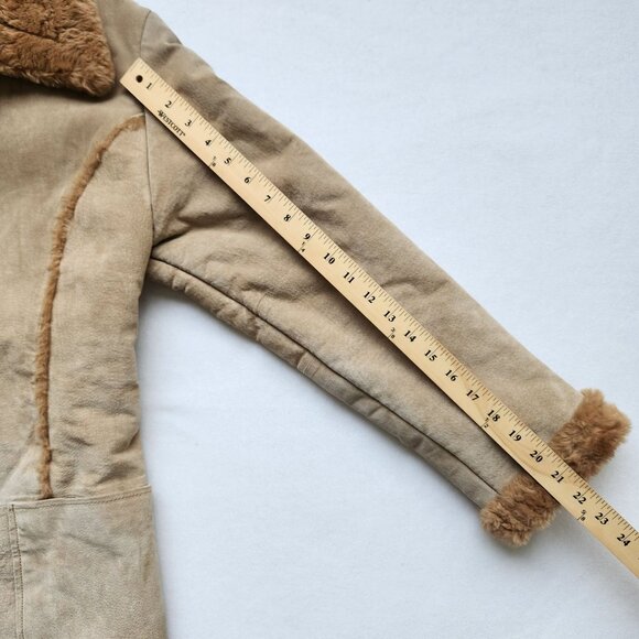 Steve Madden Vintage Y2k Genuine Leather Faux Shearling Long Coat Penny Lane - Picture 10 of 16